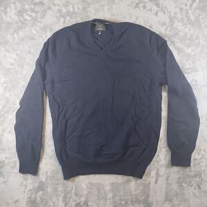 Qi Sweater Adult Men's Size XL Navy 100% Cashmere V-Neck Pullover Long Sleeve